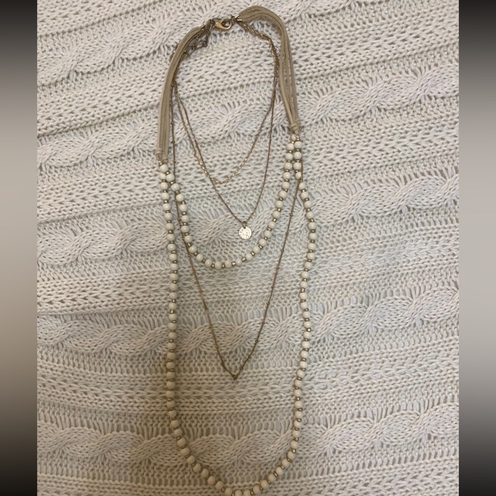 Altard State white and cream 5 layer beaded necklace